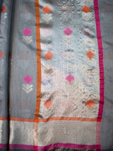 Banarasi Soft Cotton Saree Silver Zari Weaving- Grey