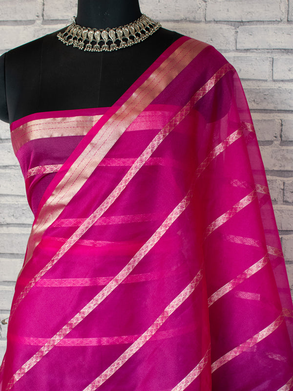 Banarasi Shaded Organza Saree With Zari Weaving-Pink