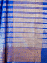Banarasi Tissue Saree With Copper Zari Border-Blue
