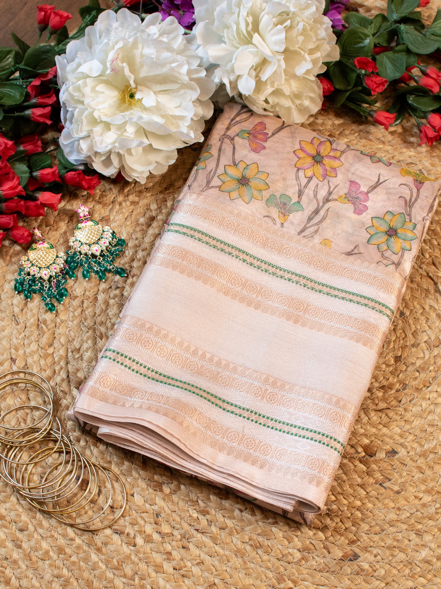 Banarasi Soft Tissue Saree With Zari Weaving & Skirt Border- Warm Pink