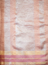 Banarasi Crushed Tissue Saree With Zari Border- Peach