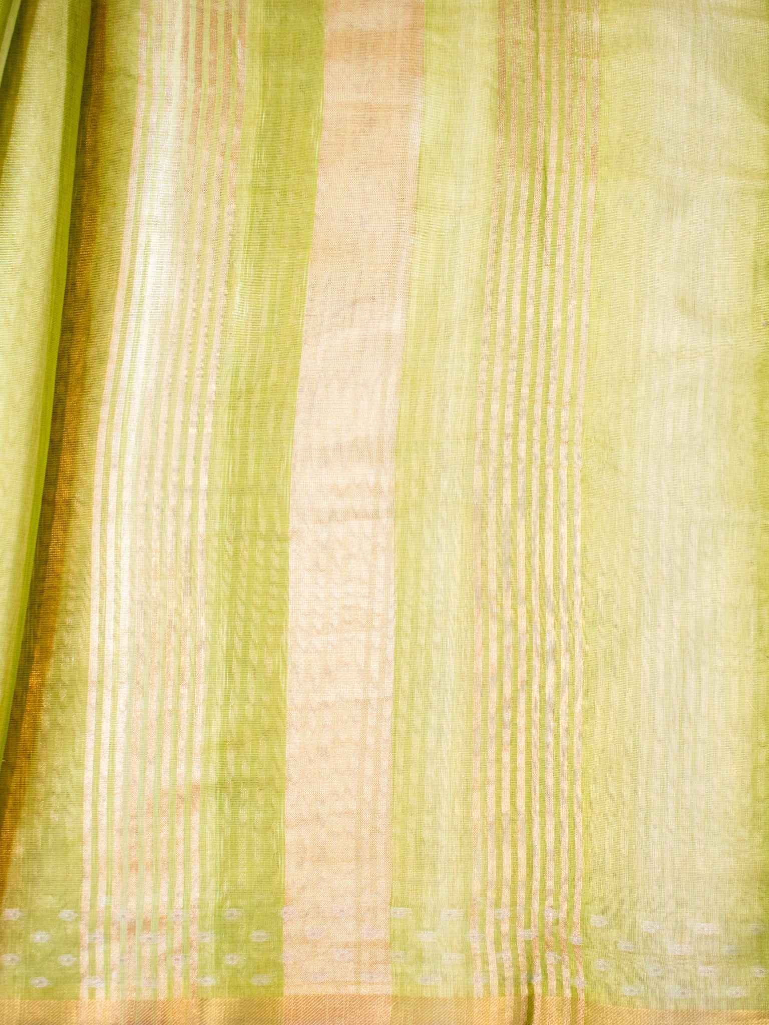 Banarasi Cotton Linen Saree With Resham Weaving & Zari Border- Green