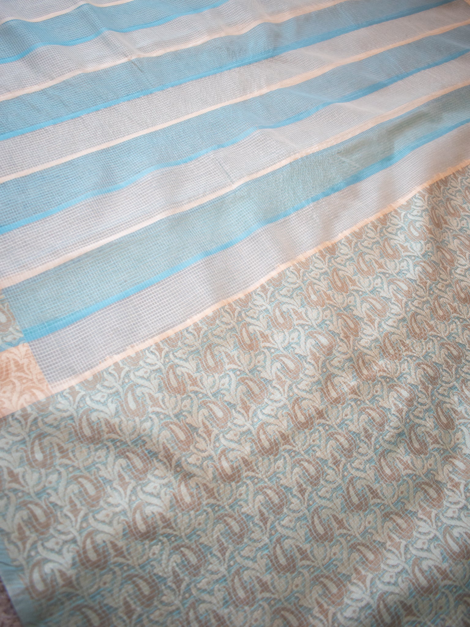 Banarasi Kota Check Saree with Resham Weaving Border- Blue