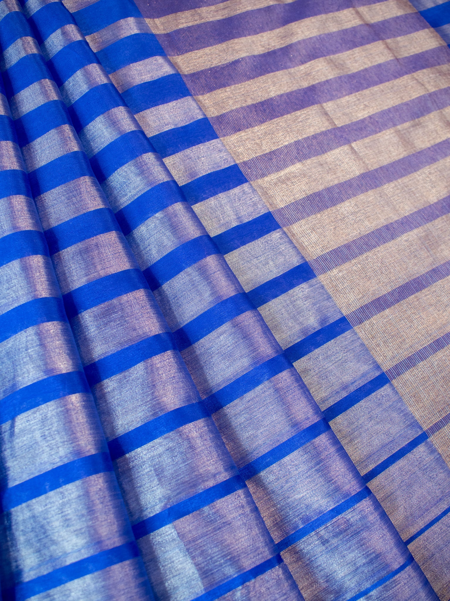 Banarasi Tissue Saree With Copper Zari Border-Blue