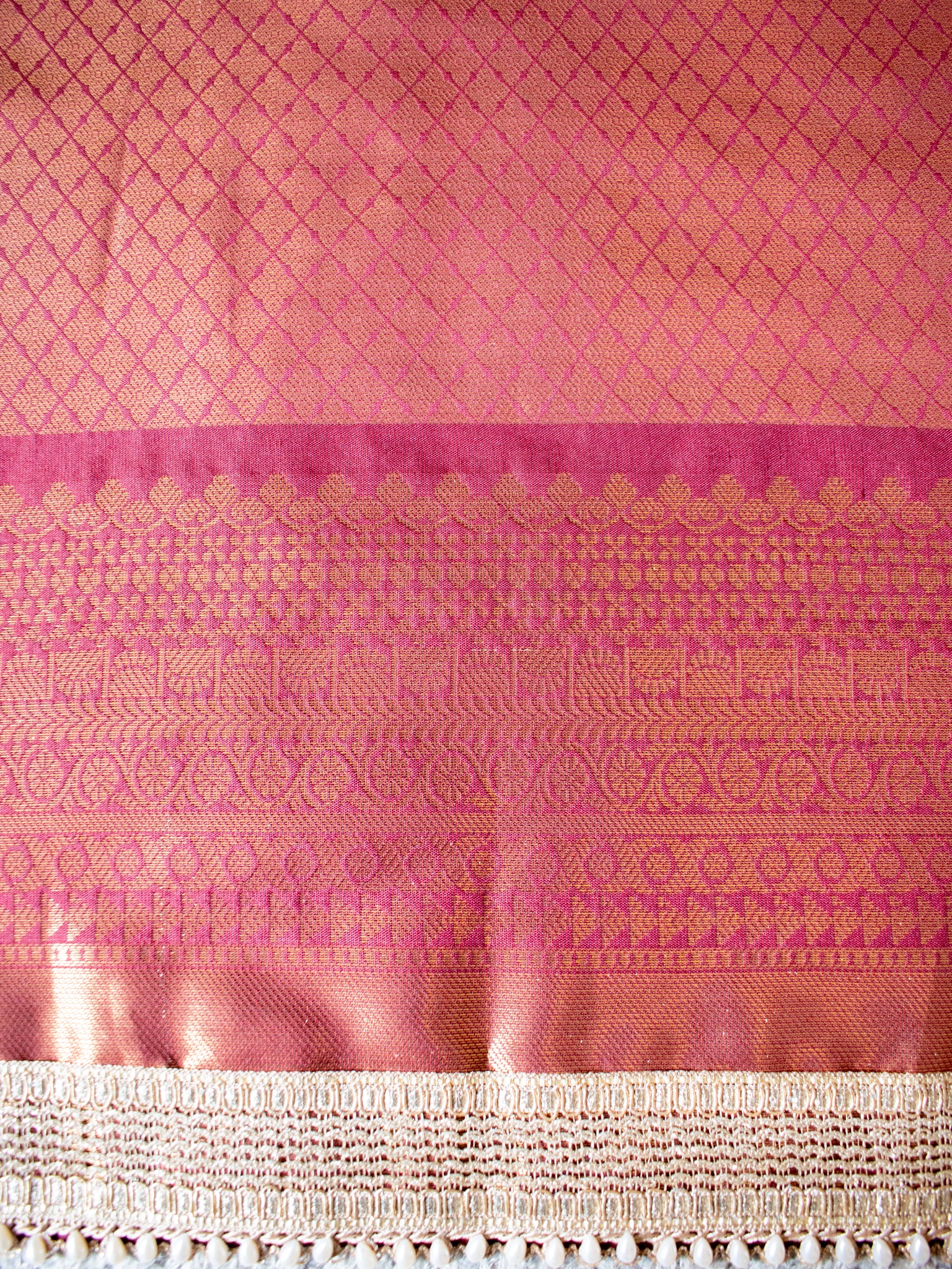 Banarasi Tissue Saree With Weaving & Lace Border- Peach