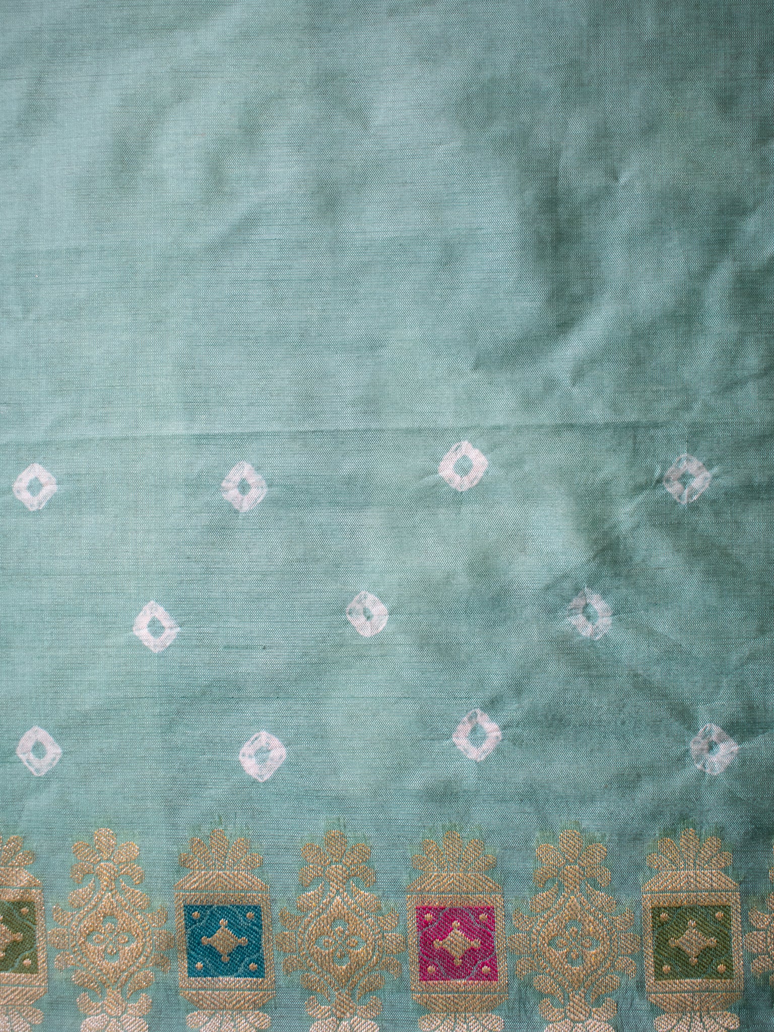 Banarasi Cotton Silk Bandhani Saree With Meena Weaving-Blue