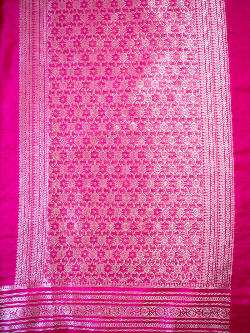Banarasi Soft Cotton Plain Saree With Silver Weaving Border-Pink