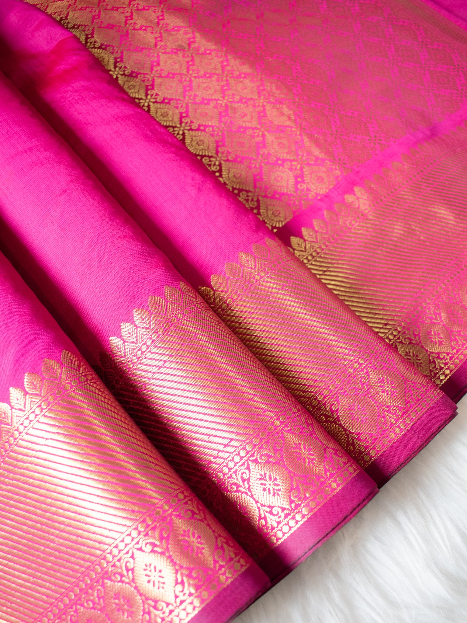Banarasi Plain Cotton Silk Saree With Zari Border- Magenta