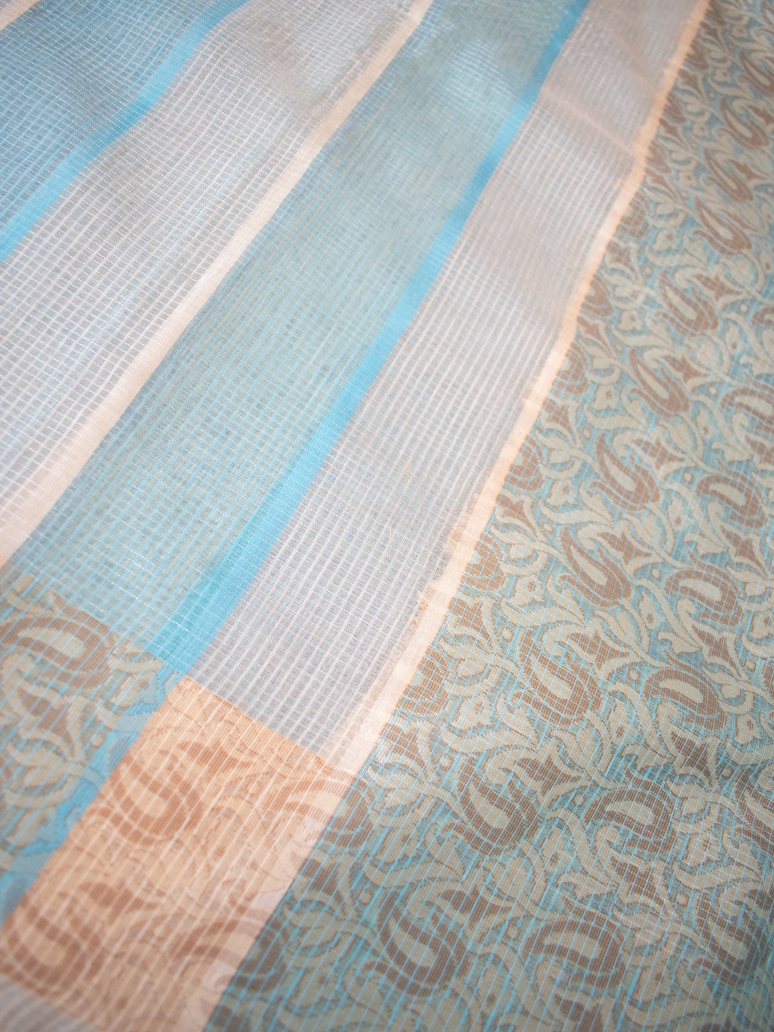 Banarasi Kota Check Saree with Resham Weaving Border- Blue