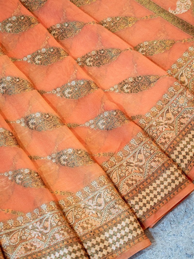 Banarasi Pure Georgette Saree With Resham Weaving-Orange