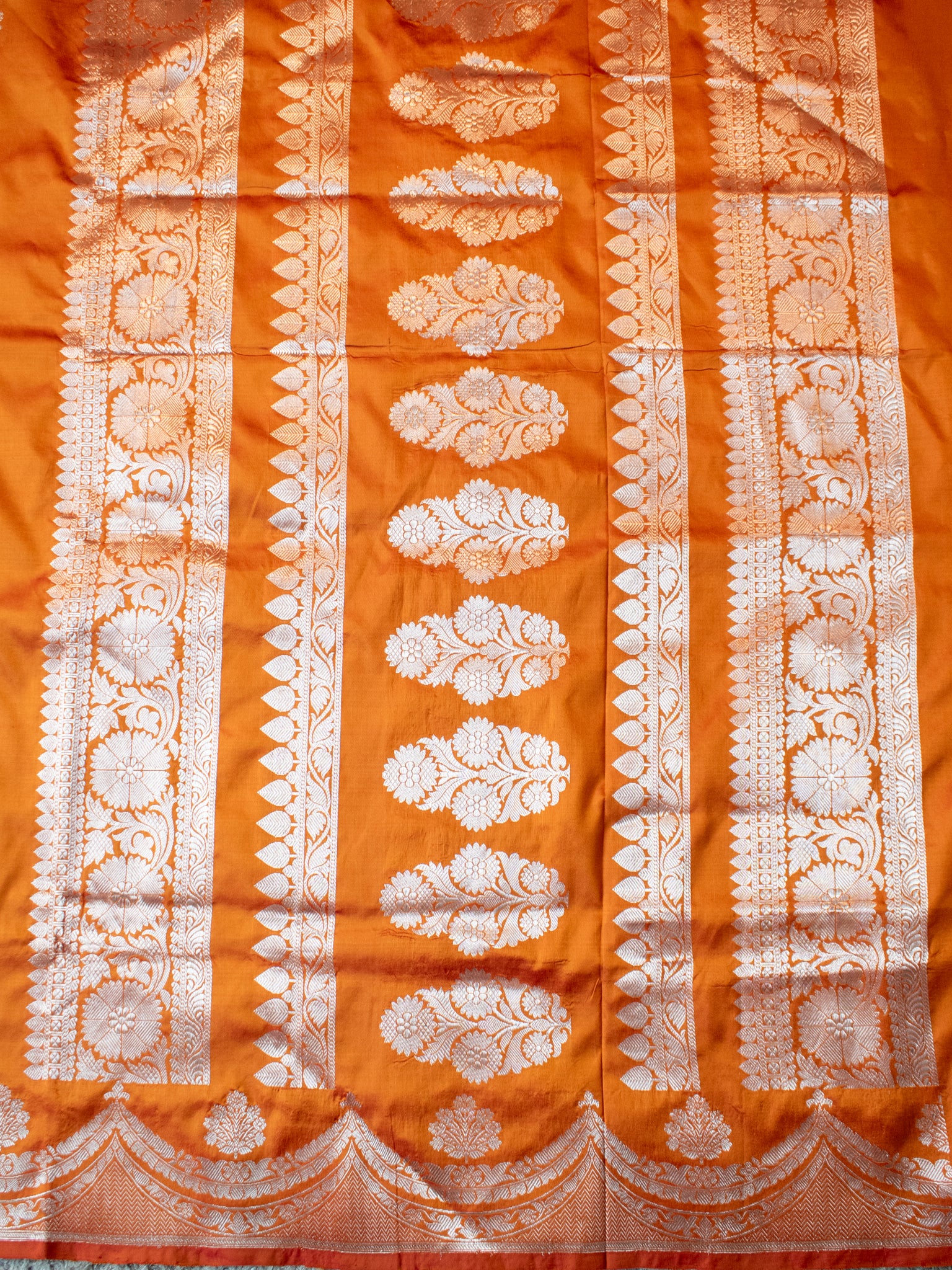 Banarasi Pure Katan Saree With Buti & Border- Orange