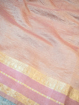 Banarasi Crushed Tissue Saree With Zari Border- Peach