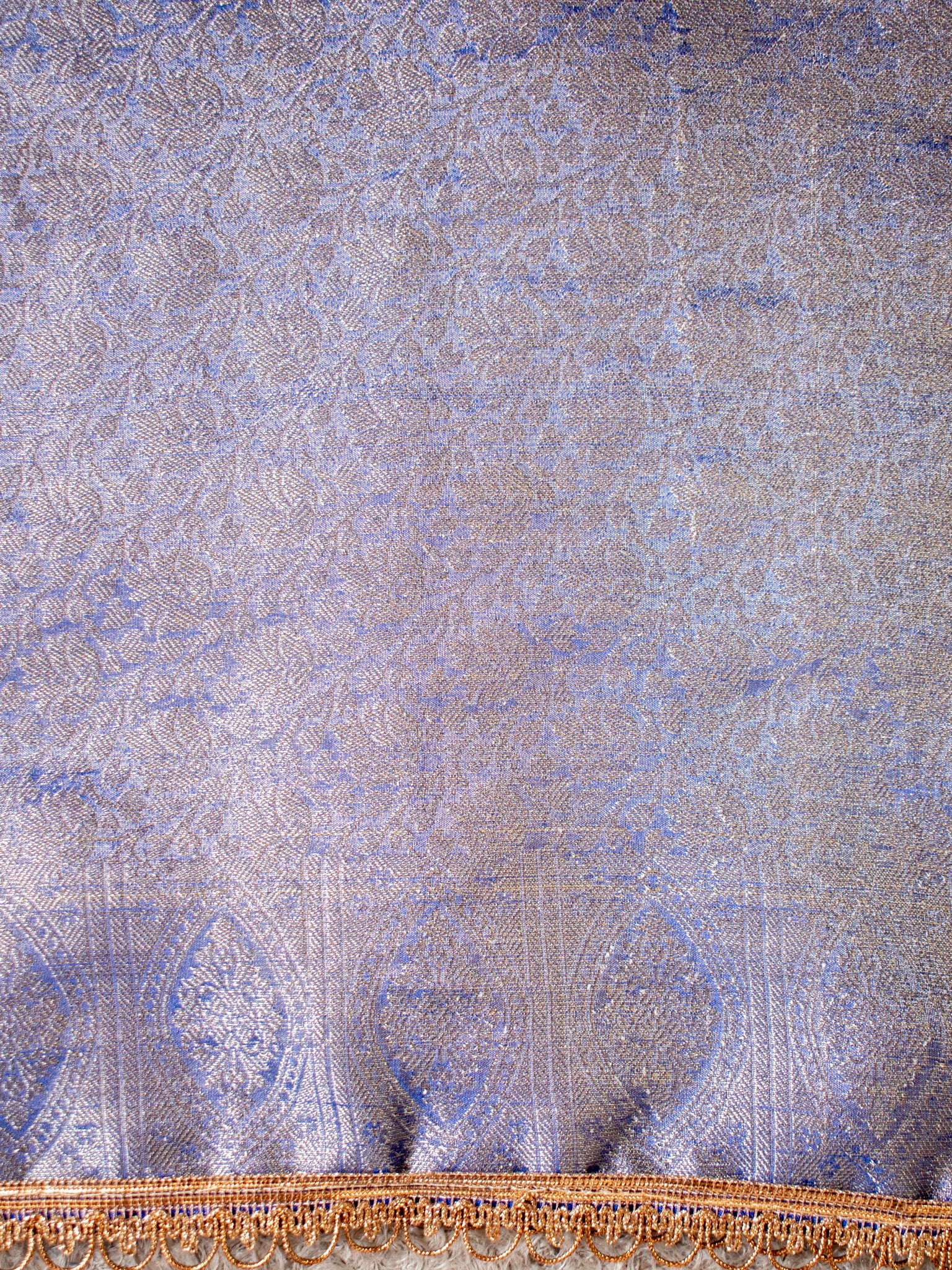 Banarasi Crushed Tissue Saree With Silver Zari Border & Lace- Blue