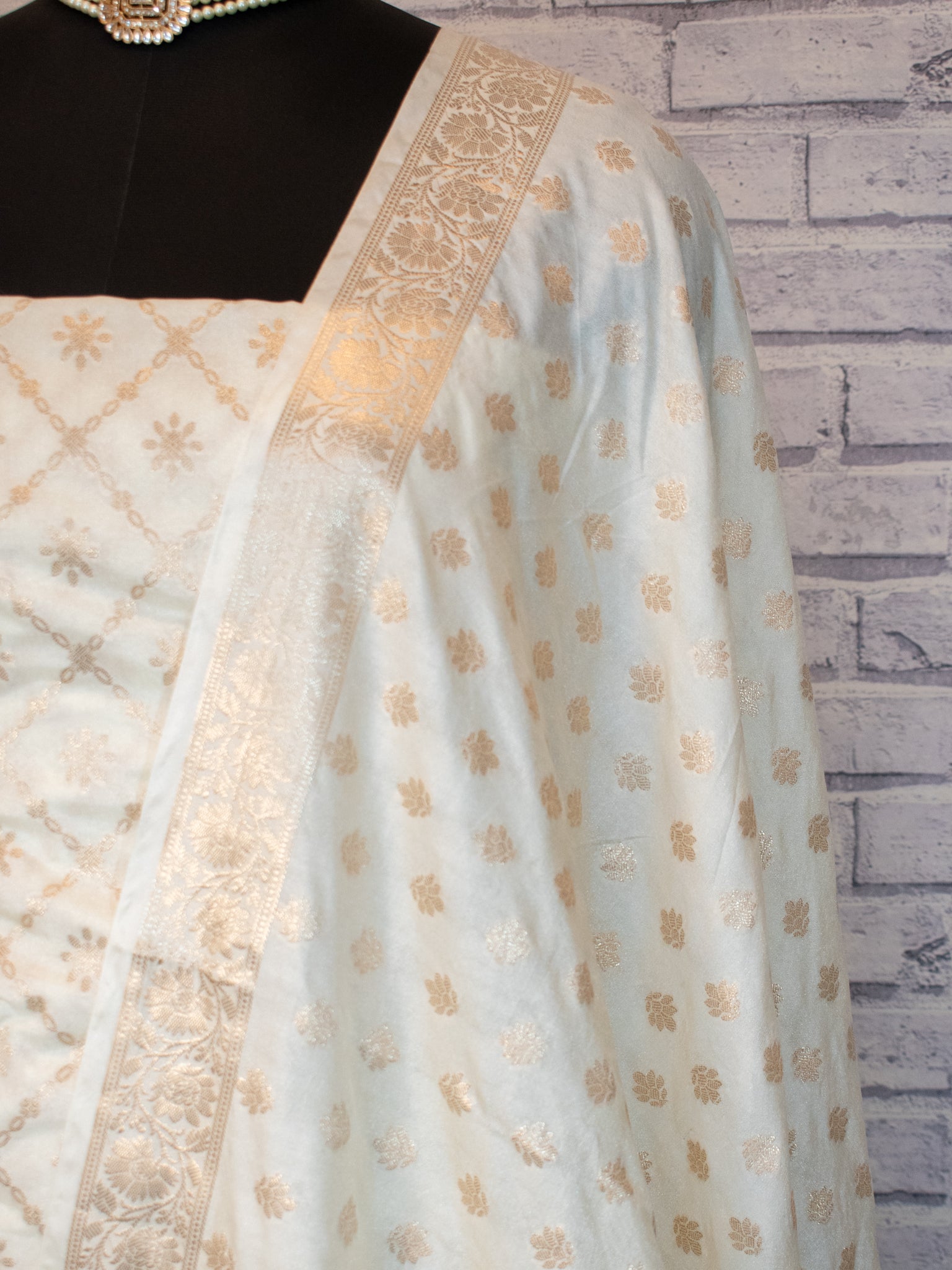 Banarasi Semi Katan Salwar Kameez Fabric With Dupatta- Off White