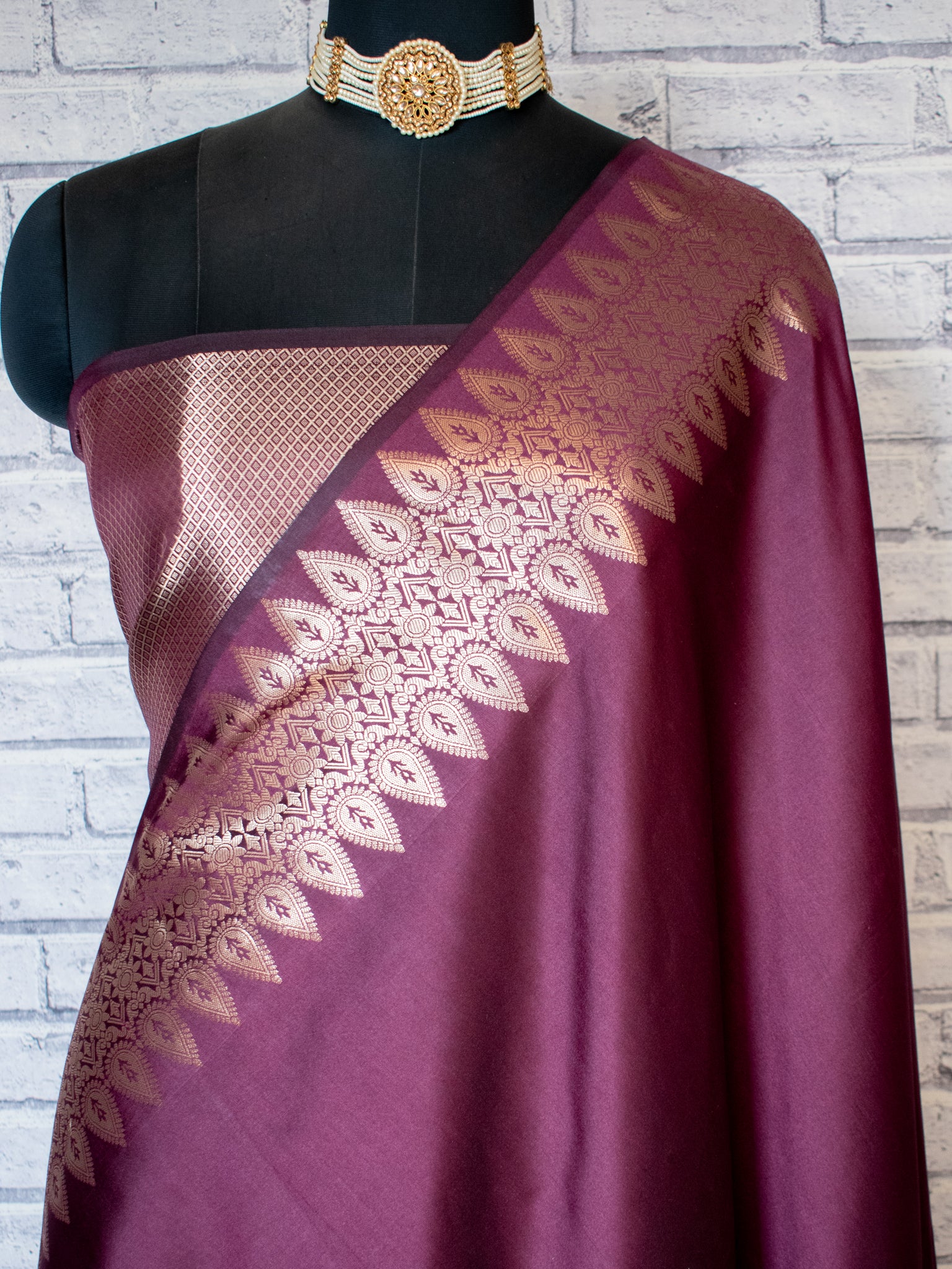 Banarasi Semi Silk Saree With Zari Weaving & Border - Wine