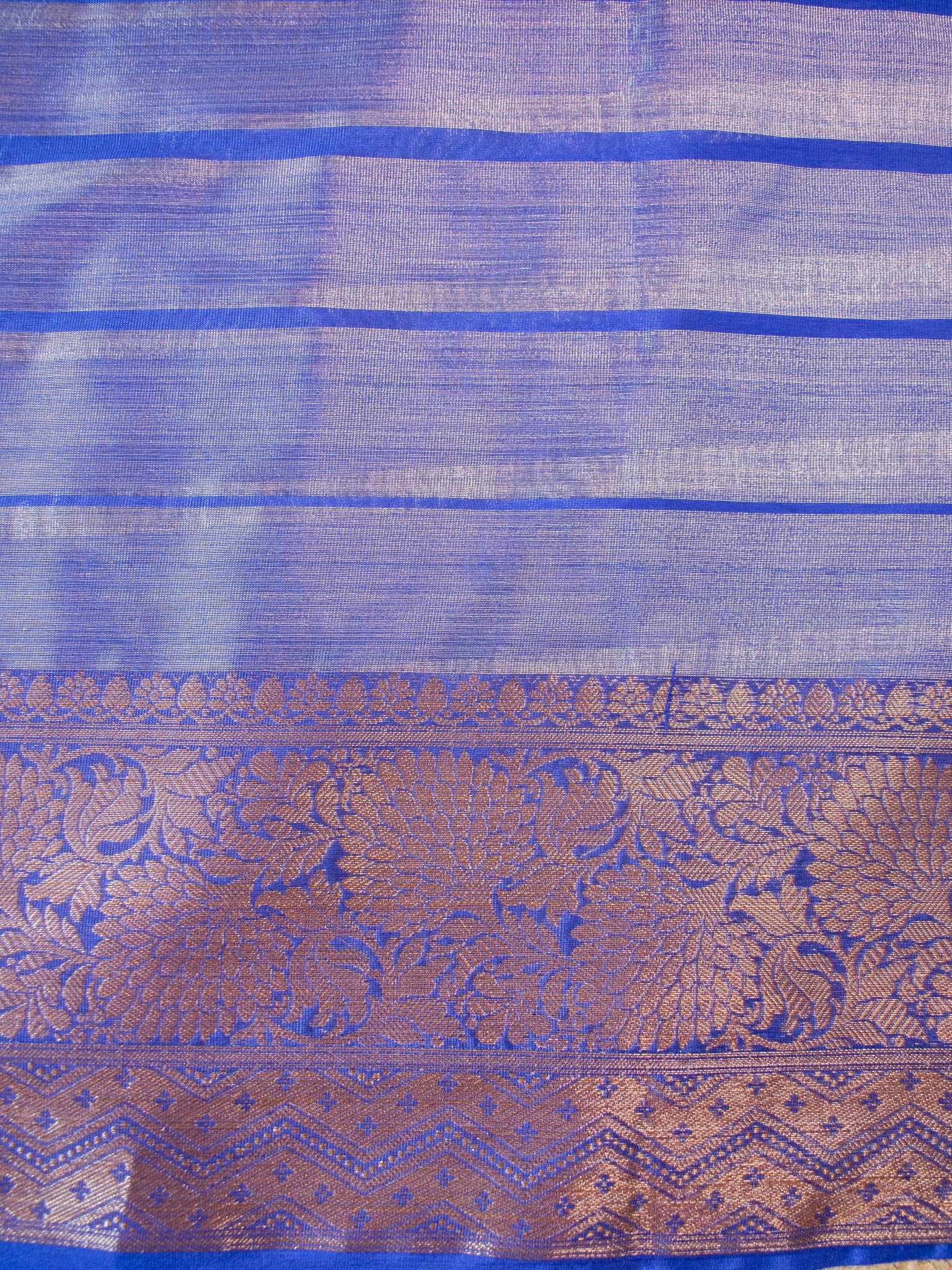 Banarasi Tissue Saree With Copper Zari Border-Blue