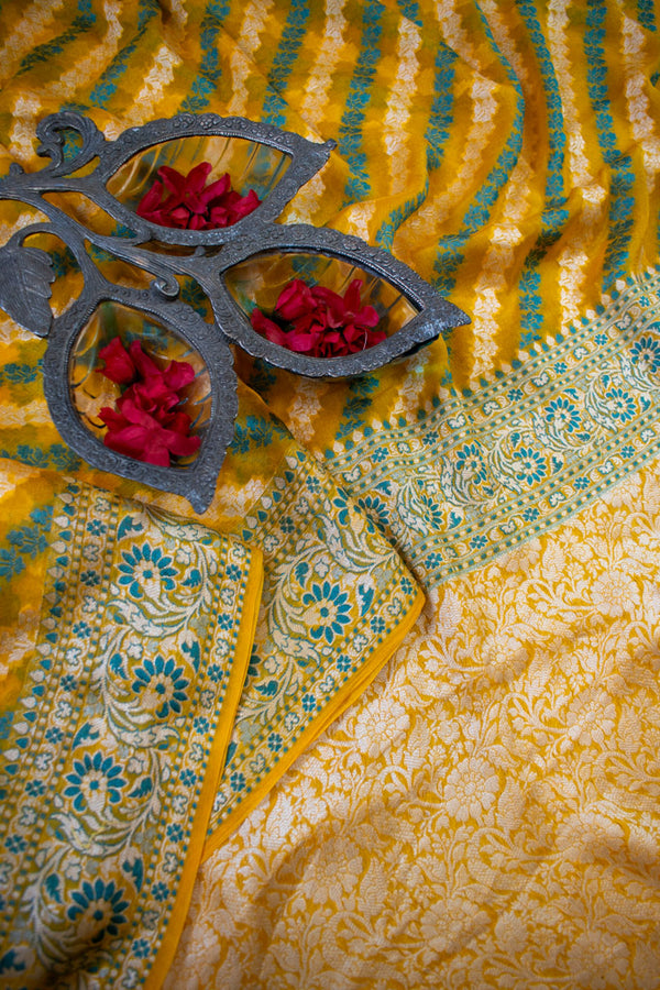 Banarasi Pure Georgette Saree With Aada Resham Weaving-Yellow