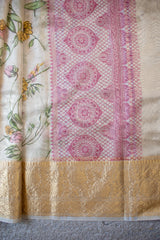 Banarasi Soft Tissue Saree With Zari Weaving & Skirt Border-Golden
