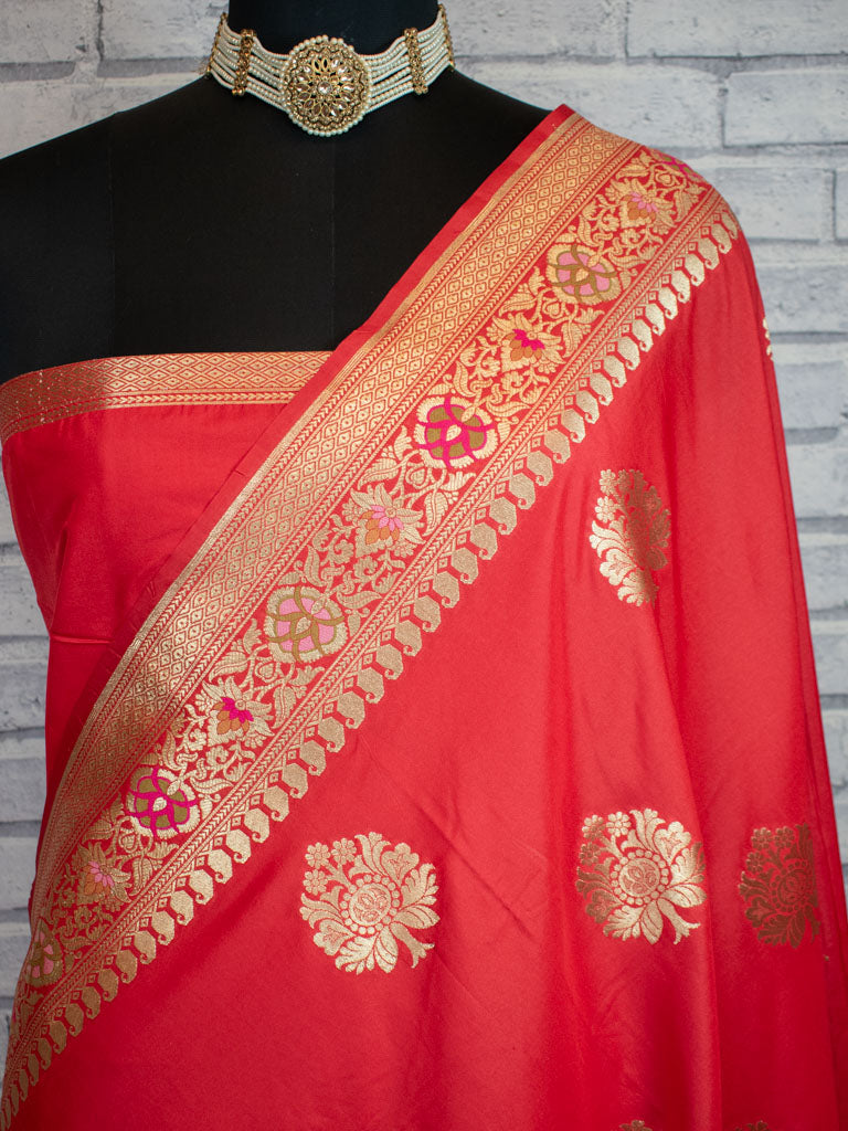 Banarasi Art Katan Silk Saree With Meena Buta Weaving-Red