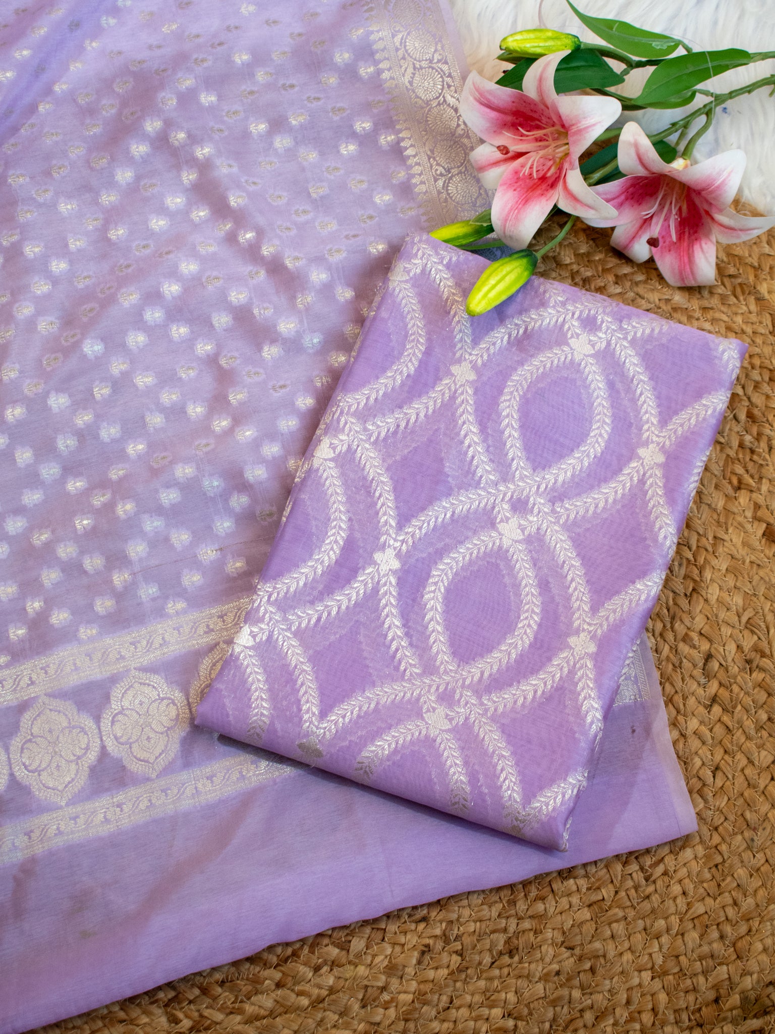 Banarasi Cotton Silk Salwar Kameez- Lavender