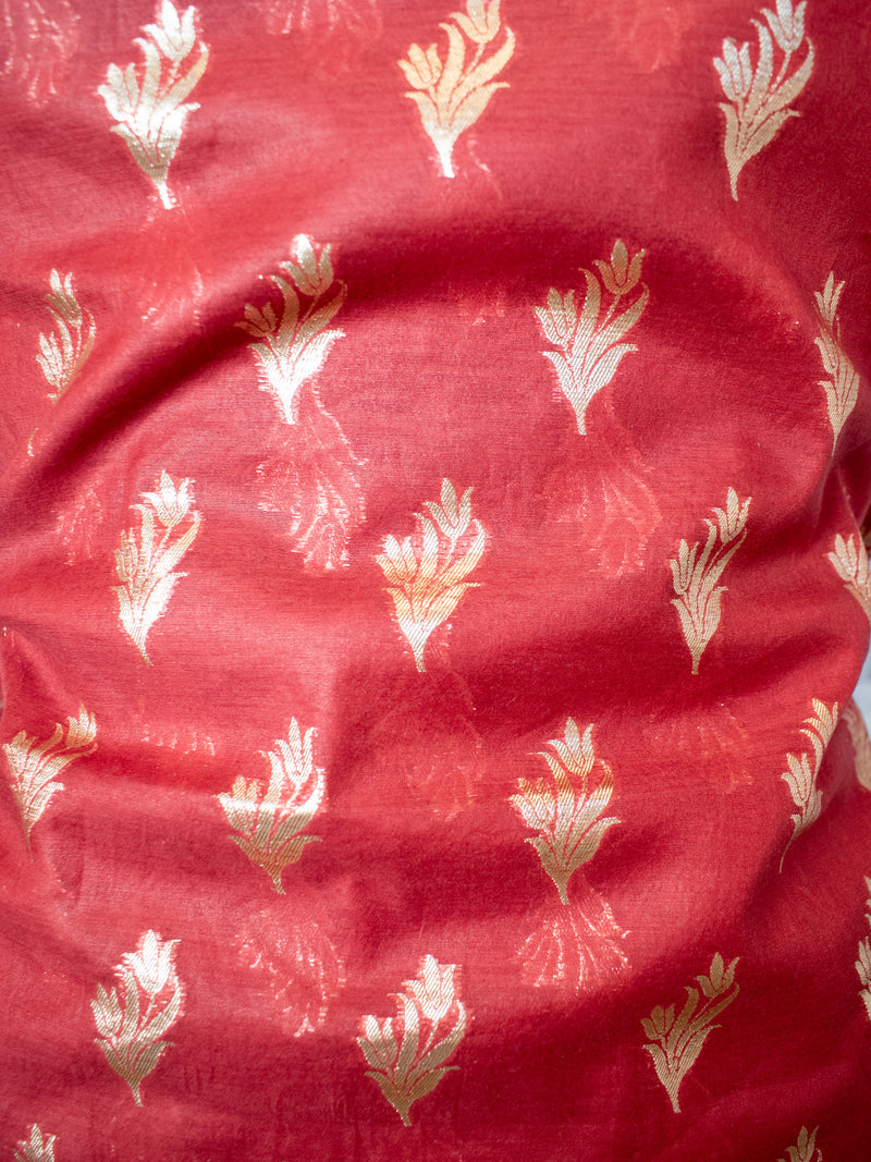 Cotton Silk Salwar Kameez Material With Silver Zari Weaving & Dupatta-Red