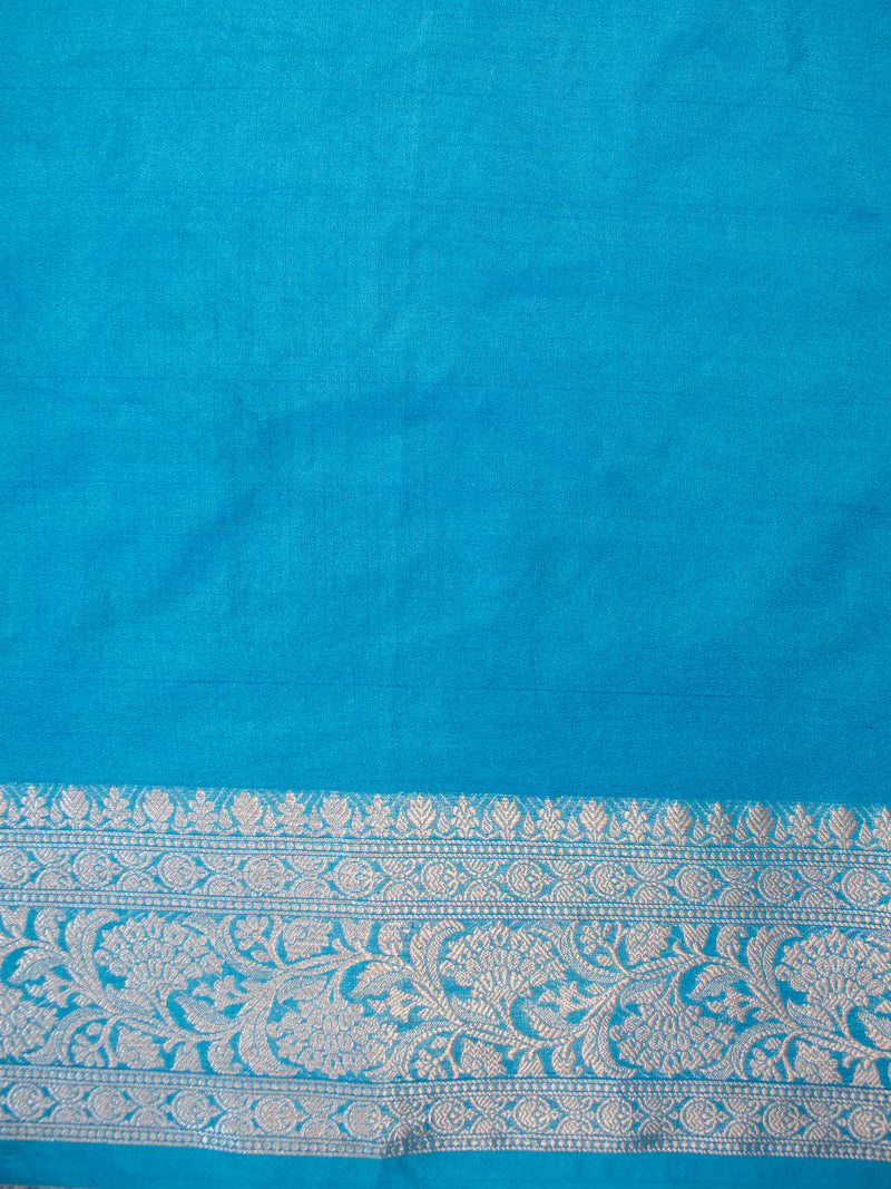 Banarasi Soft Cotton Saree With Silver Zari Border-Blue