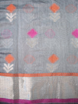 Banarasi Soft Cotton Saree Silver Zari Weaving- Grey