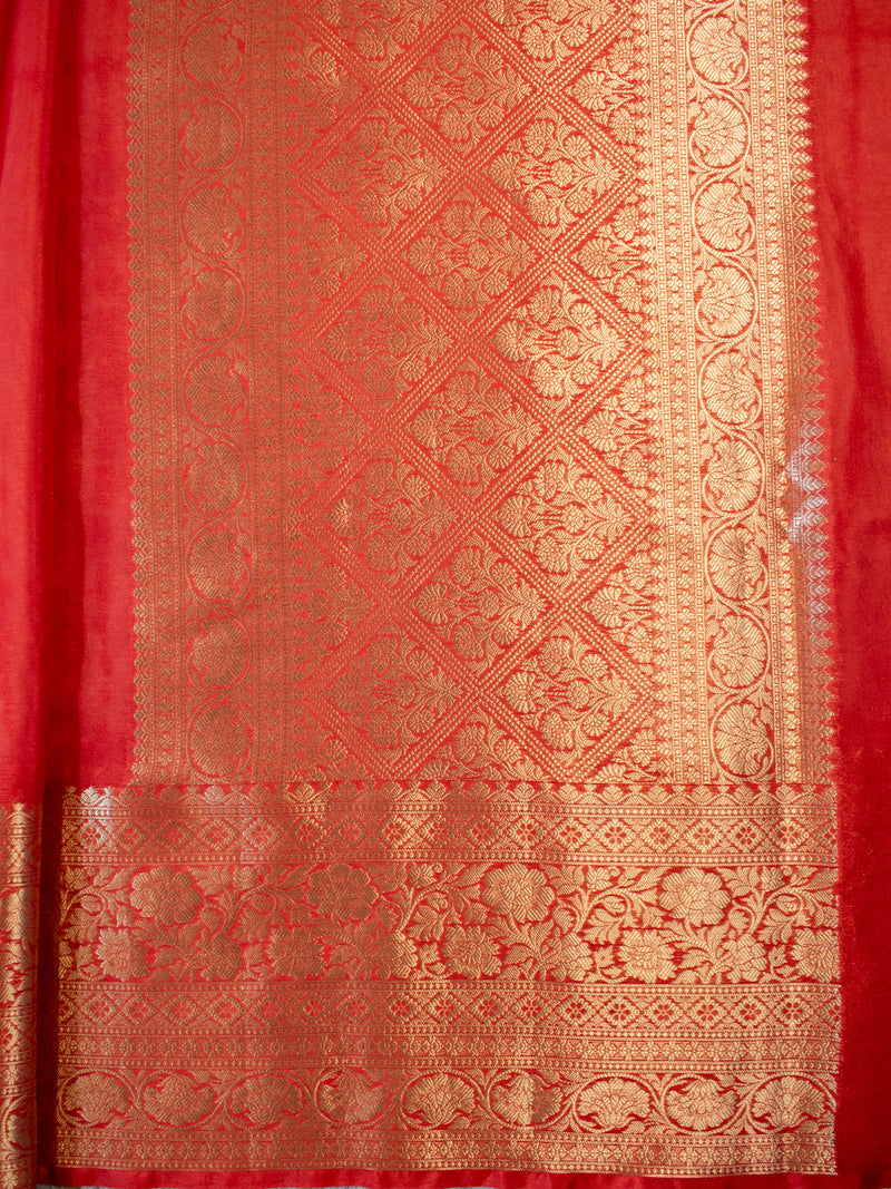 Banarasi Shibori Dyed Cotton Silk Saree With Zari Border-Orange