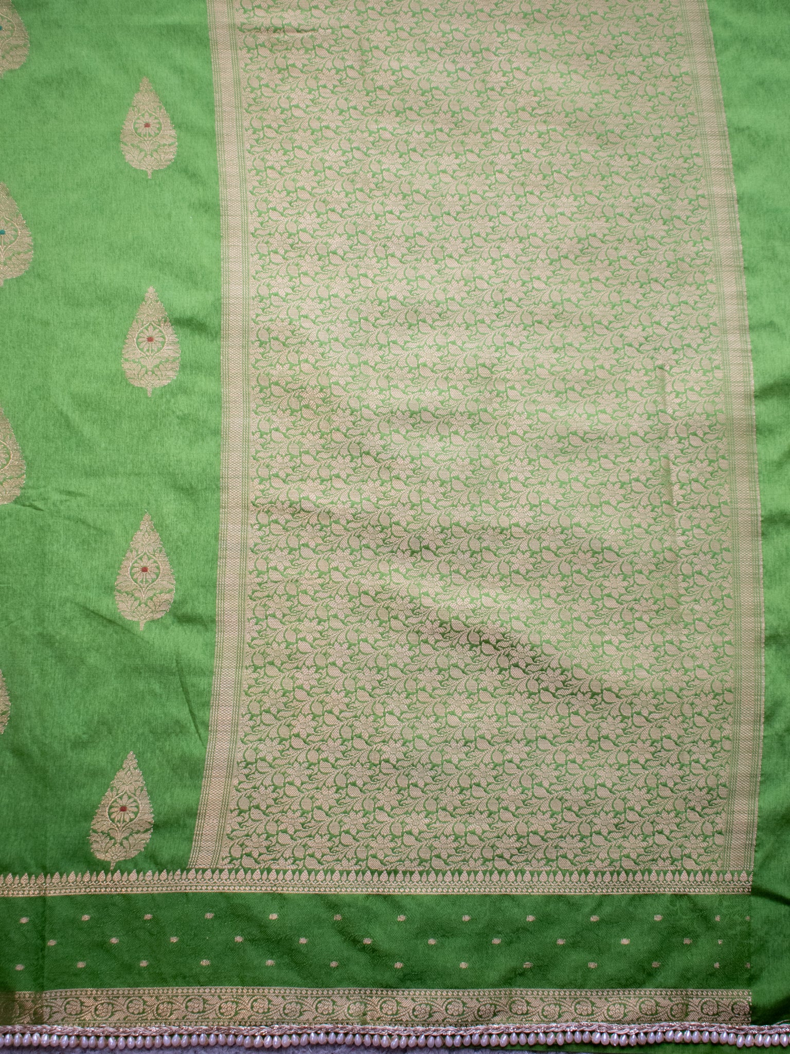 Banarasi Cotton Silk Saree With Zari Weaving & Lace Border - Green