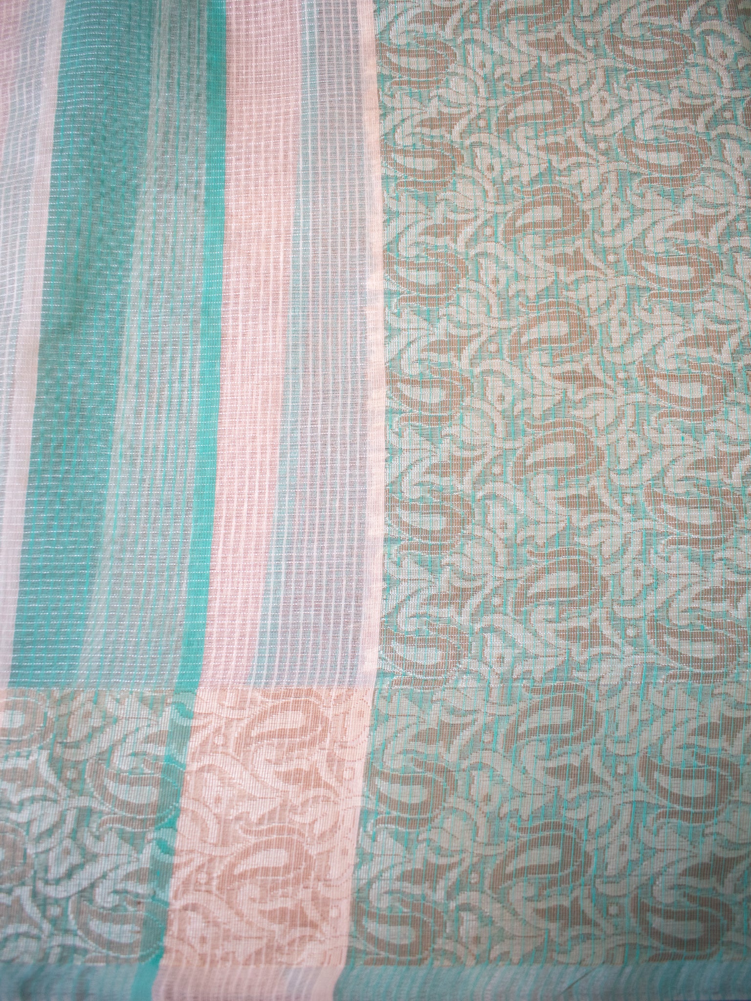 Banarasi Kota Check Saree with Resham Weaving Border- Green