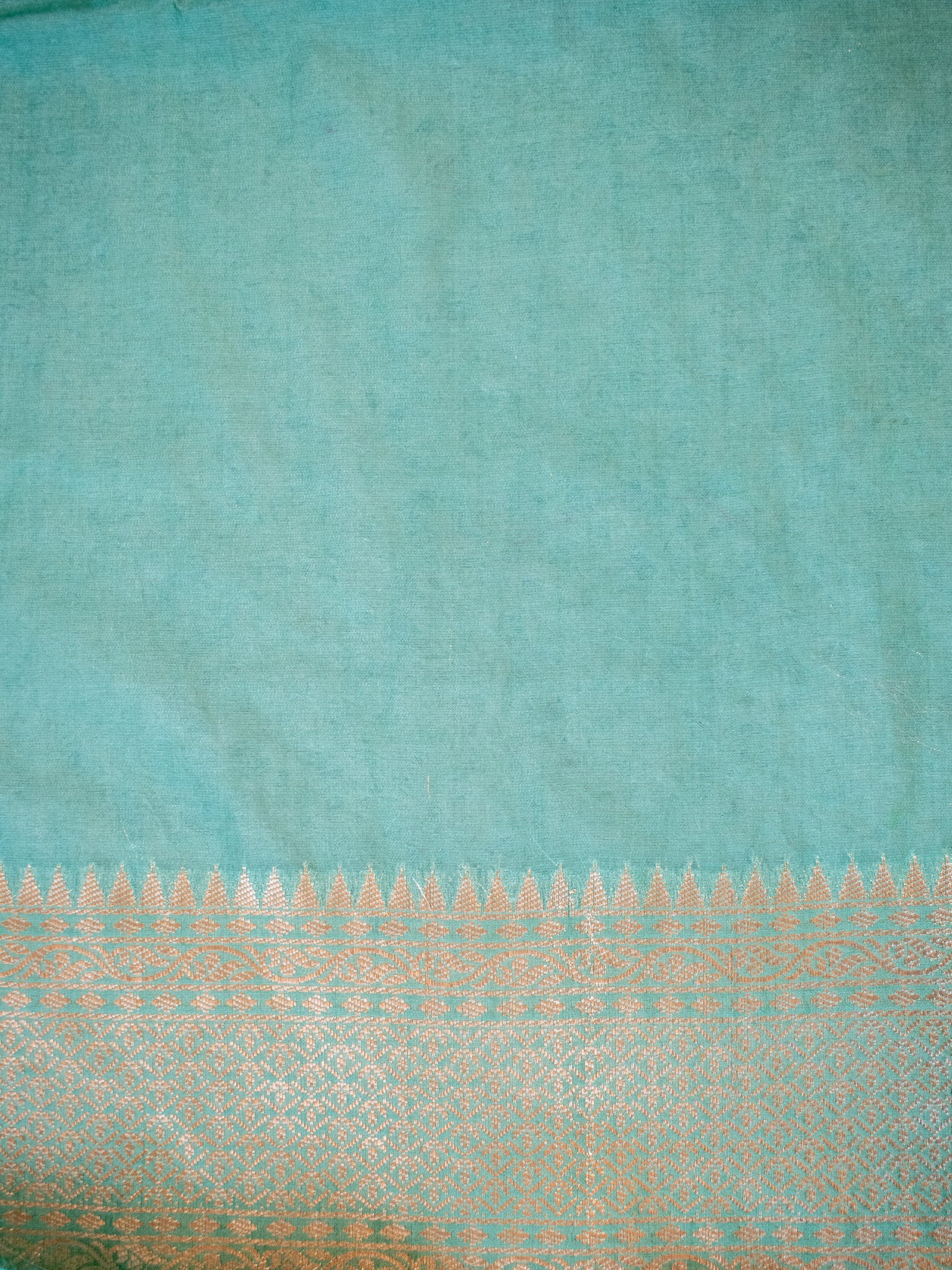 Banarasi Cotton Silk Saree with Floral Weaving & Border- Sea Green