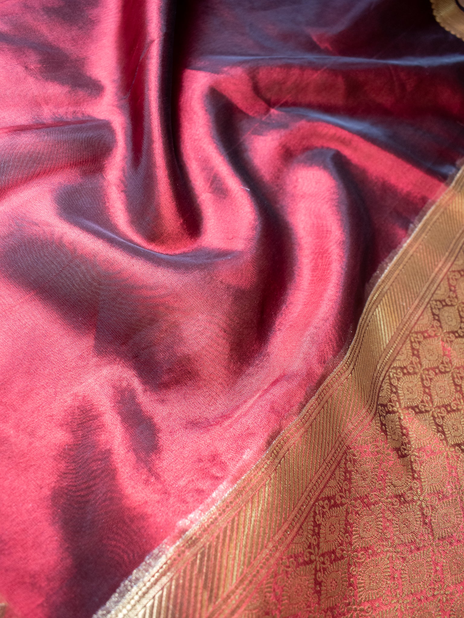 Banarasi Plain Tissue Saree With Zari Border- Brown