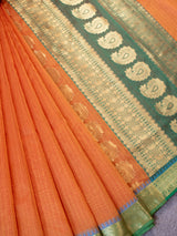 Banarasi Kota Check Saree With Contrast Border - Yellow