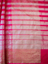 Banarasi Tissue Saree With Copper Zari Border-Pink