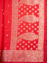 Banarasi Soft Cotton Saree With Silver Zari Border-Red