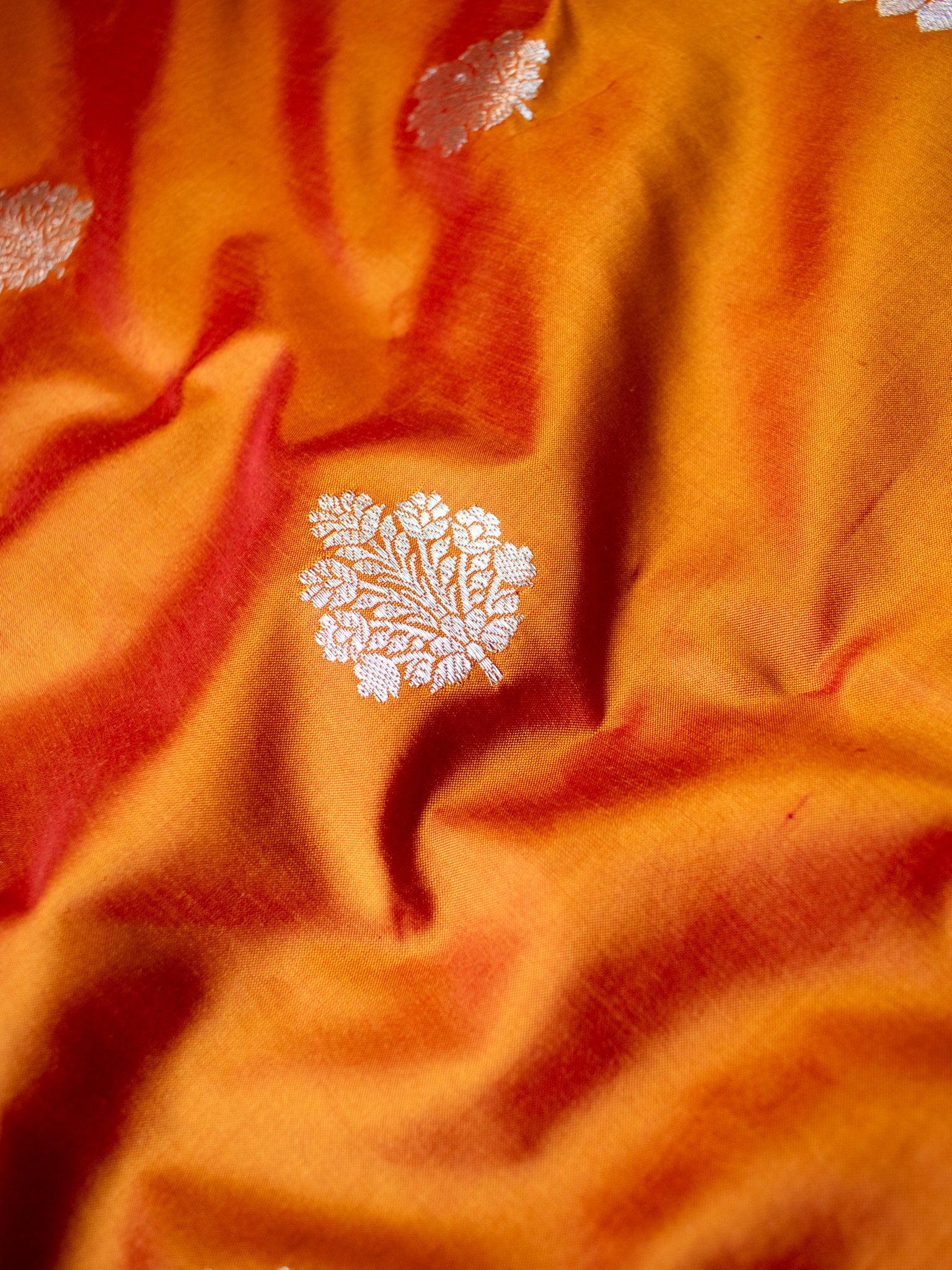 Banarasi Pure Katan Saree With Buti & Border- Orange