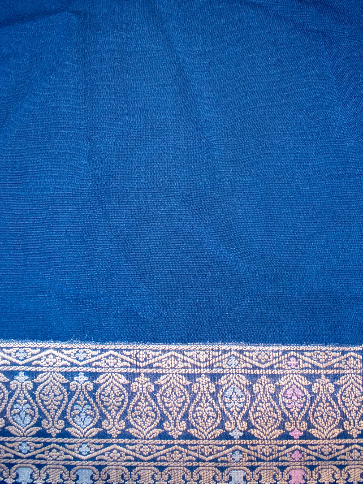 Banarasi Soft Cotton Saree with Floral Weaving & Border- Blue