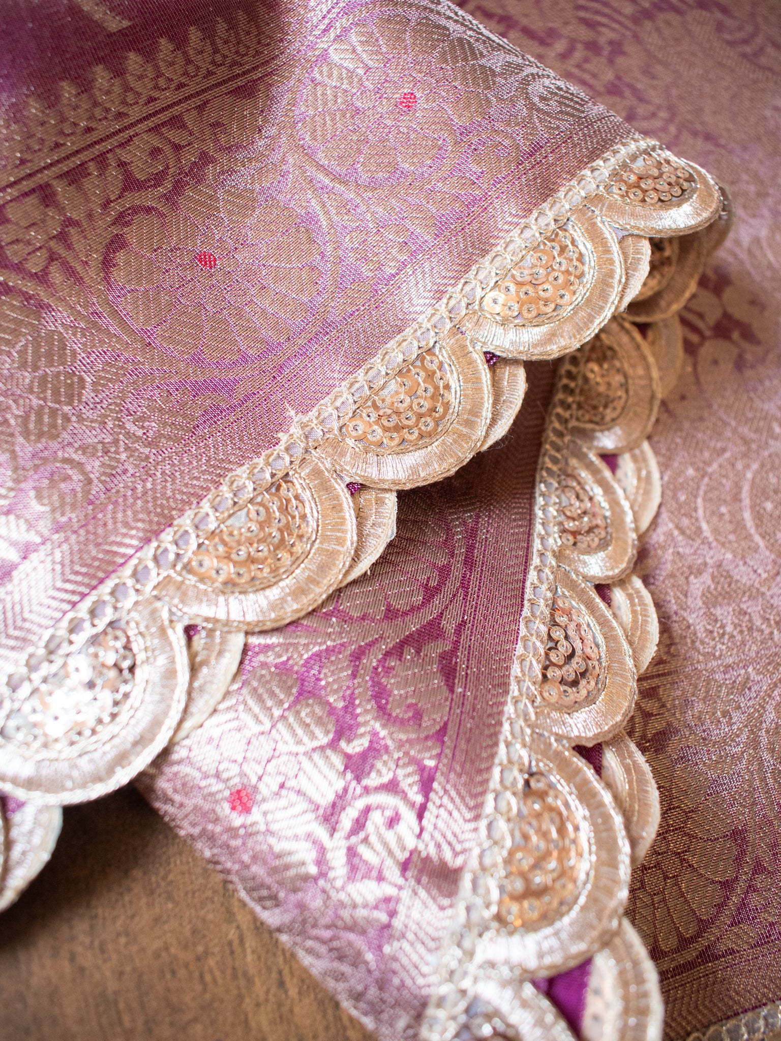 Banarasi Tissue Saree With Zari Weaving & Lace Border- Mauve