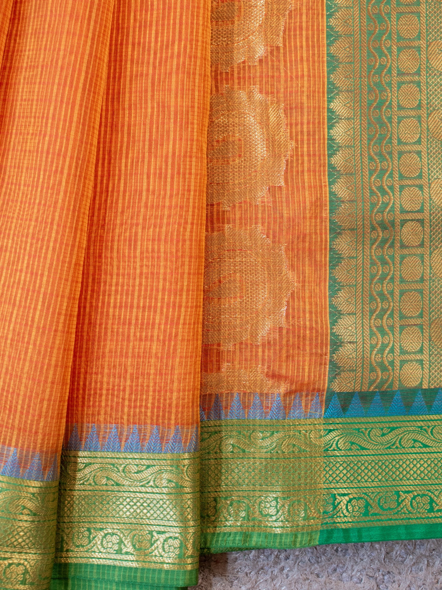 Banarasi Kota Check Saree With Contrast Border - Yellow