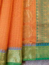 Banarasi Kota Check Saree With Contrast Border - Yellow