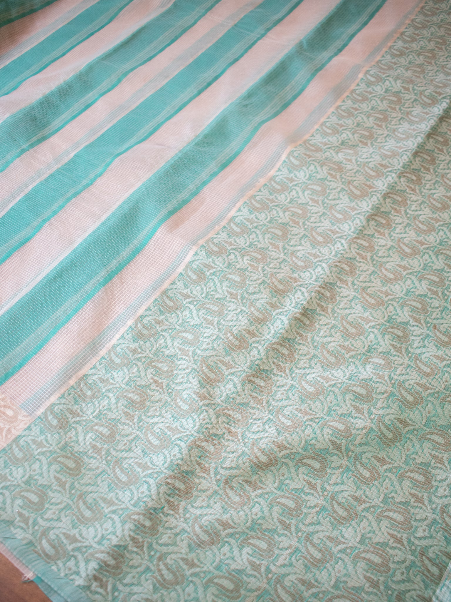 Banarasi Kota Check Saree with Resham Weaving Border- Green