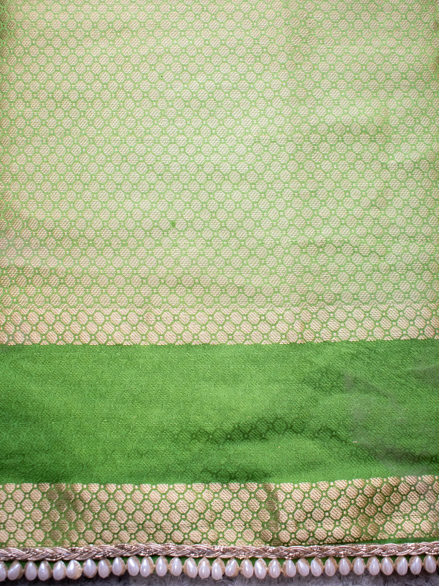 Banarasi Cotton Silk Saree With Zari Weaving & Lace Border - Green