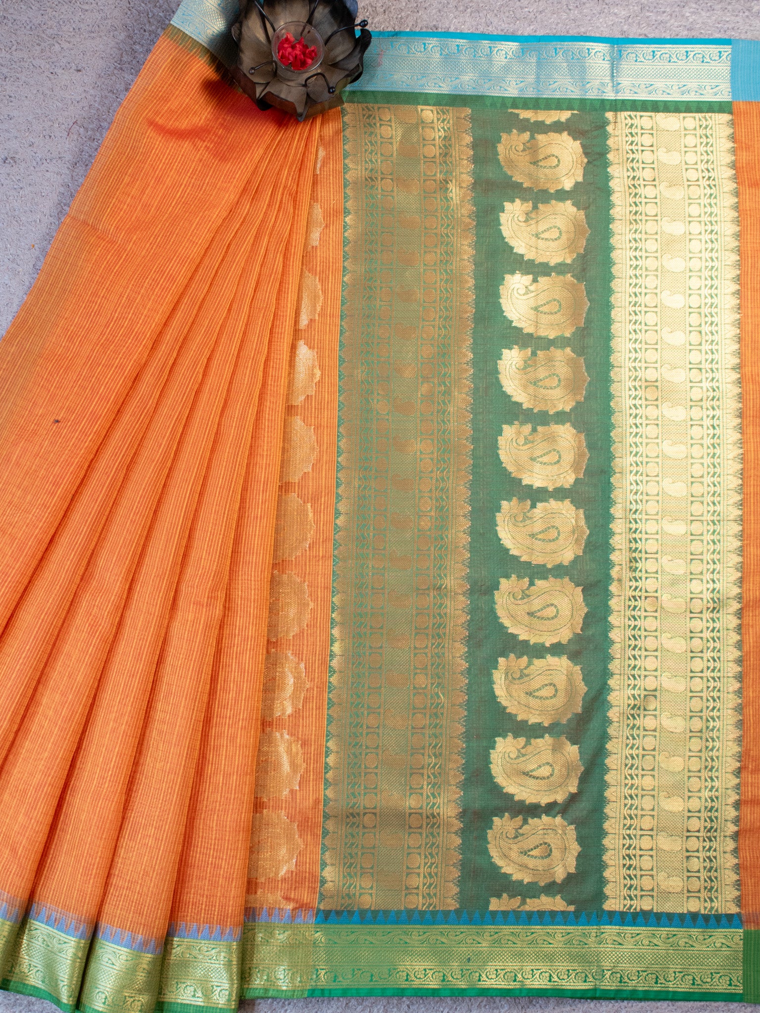 Banarasi Kota Check Saree With Contrast Border - Yellow