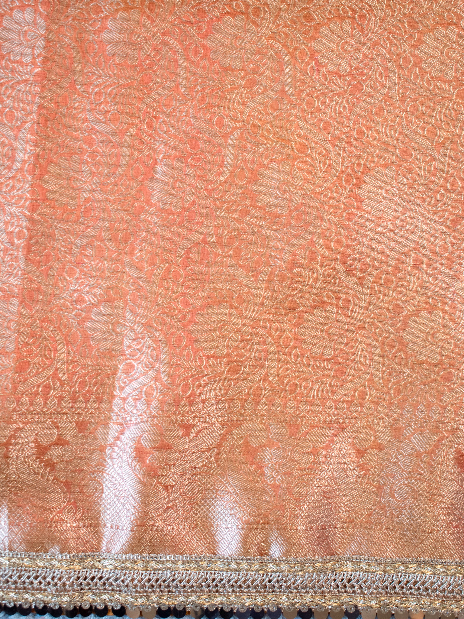 Banarasi Tissue Saree With Buti Weaving & Lace Border - Red