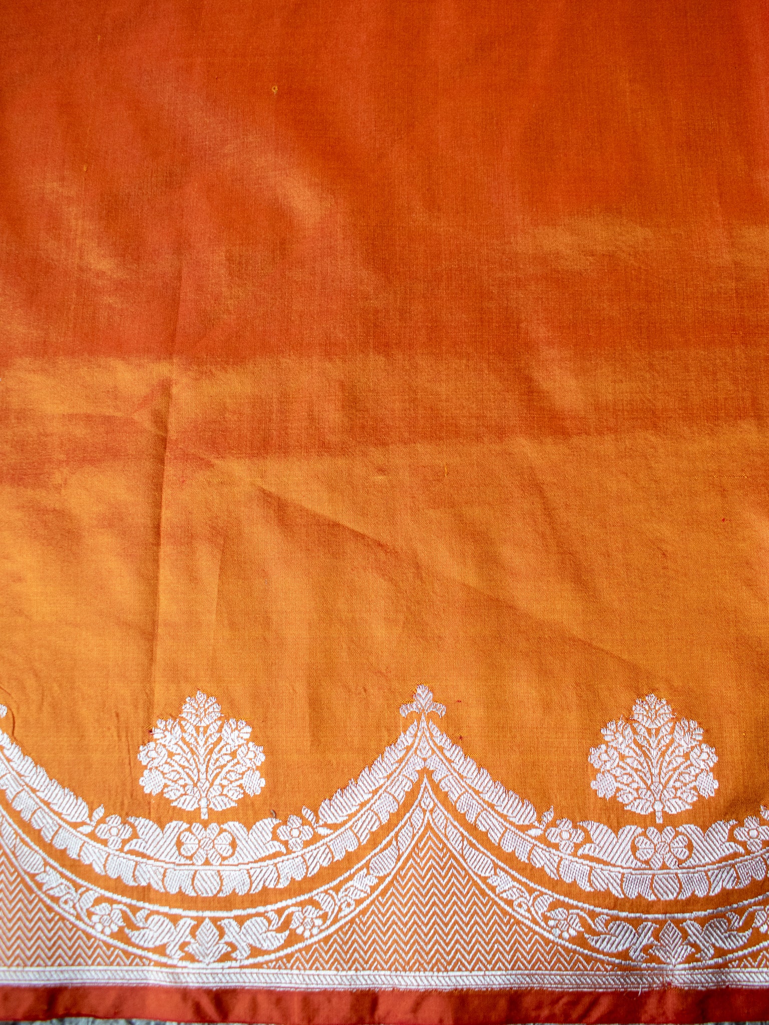 Banarasi Pure Katan Saree With Buti & Border- Orange