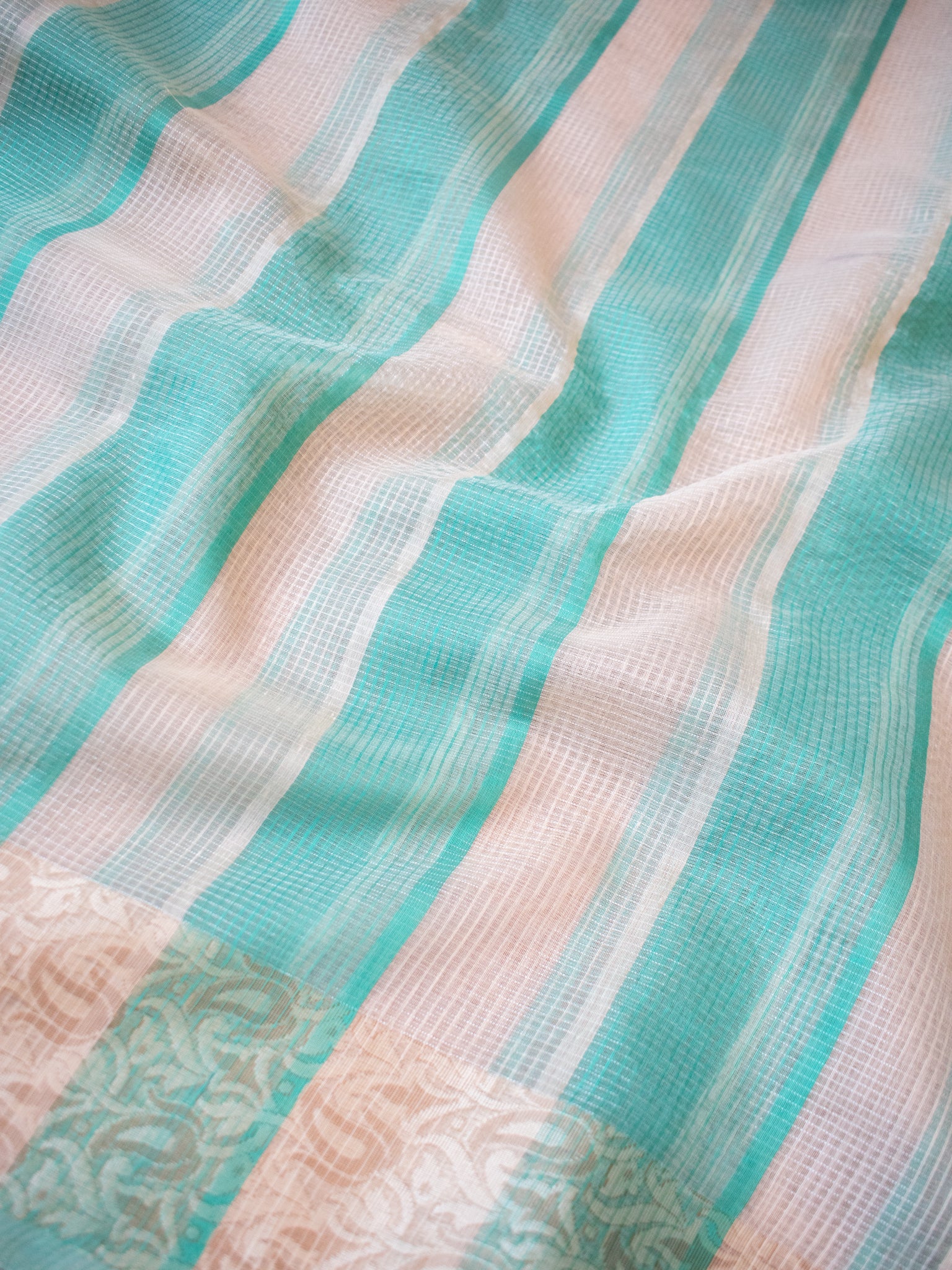 Banarasi Kota Check Saree with Resham Weaving Border- Green