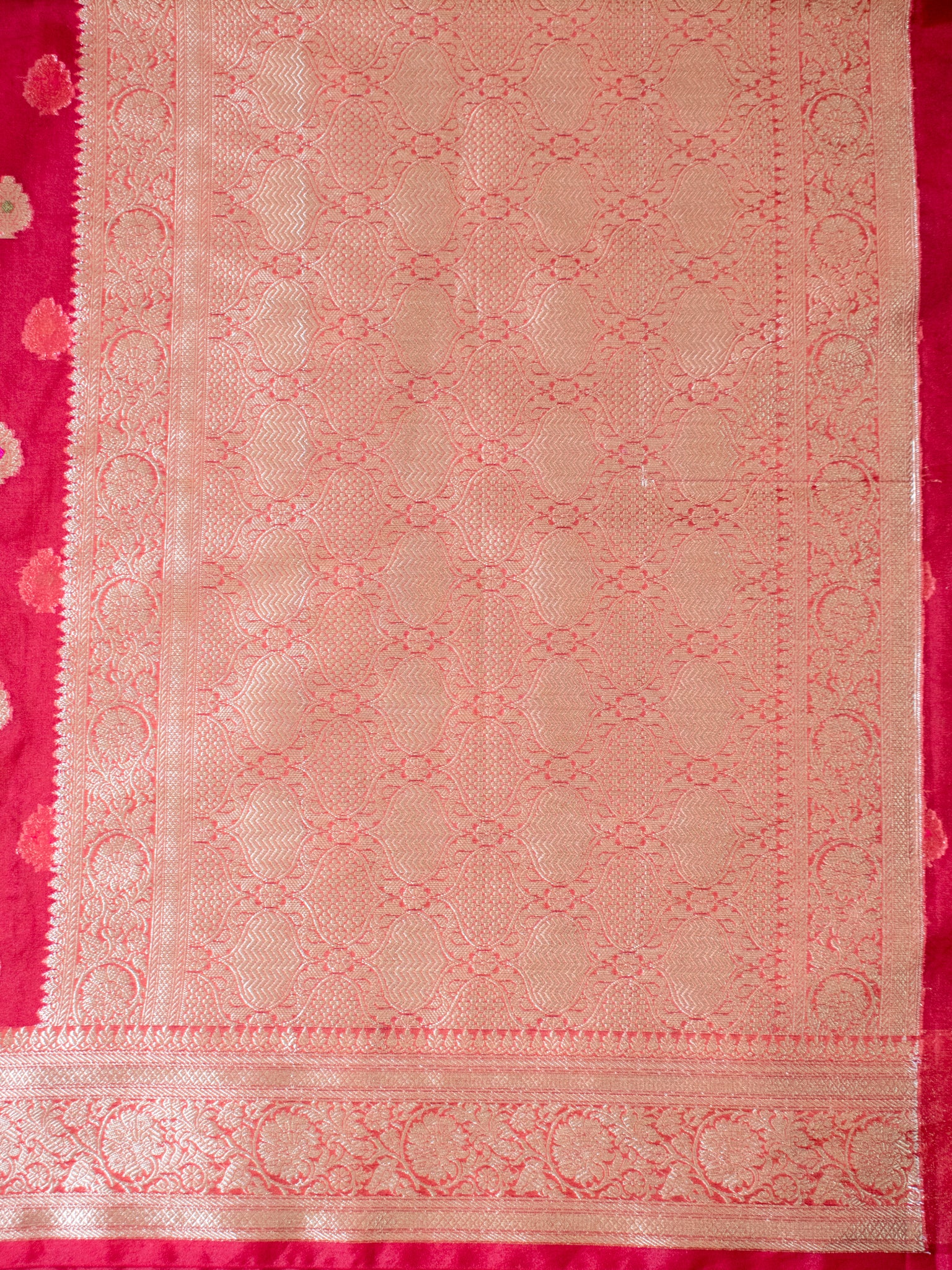 Banarasi Organza Mix Saree With Zari Weaving & Border- Red