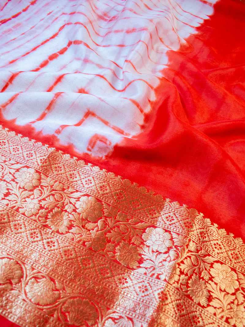 Banarasi Shibori Dyed Cotton Silk Saree With Zari Border-Orange