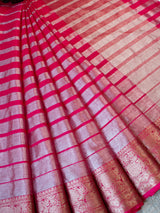Banarasi Tissue Saree With Copper Zari Border-Pink