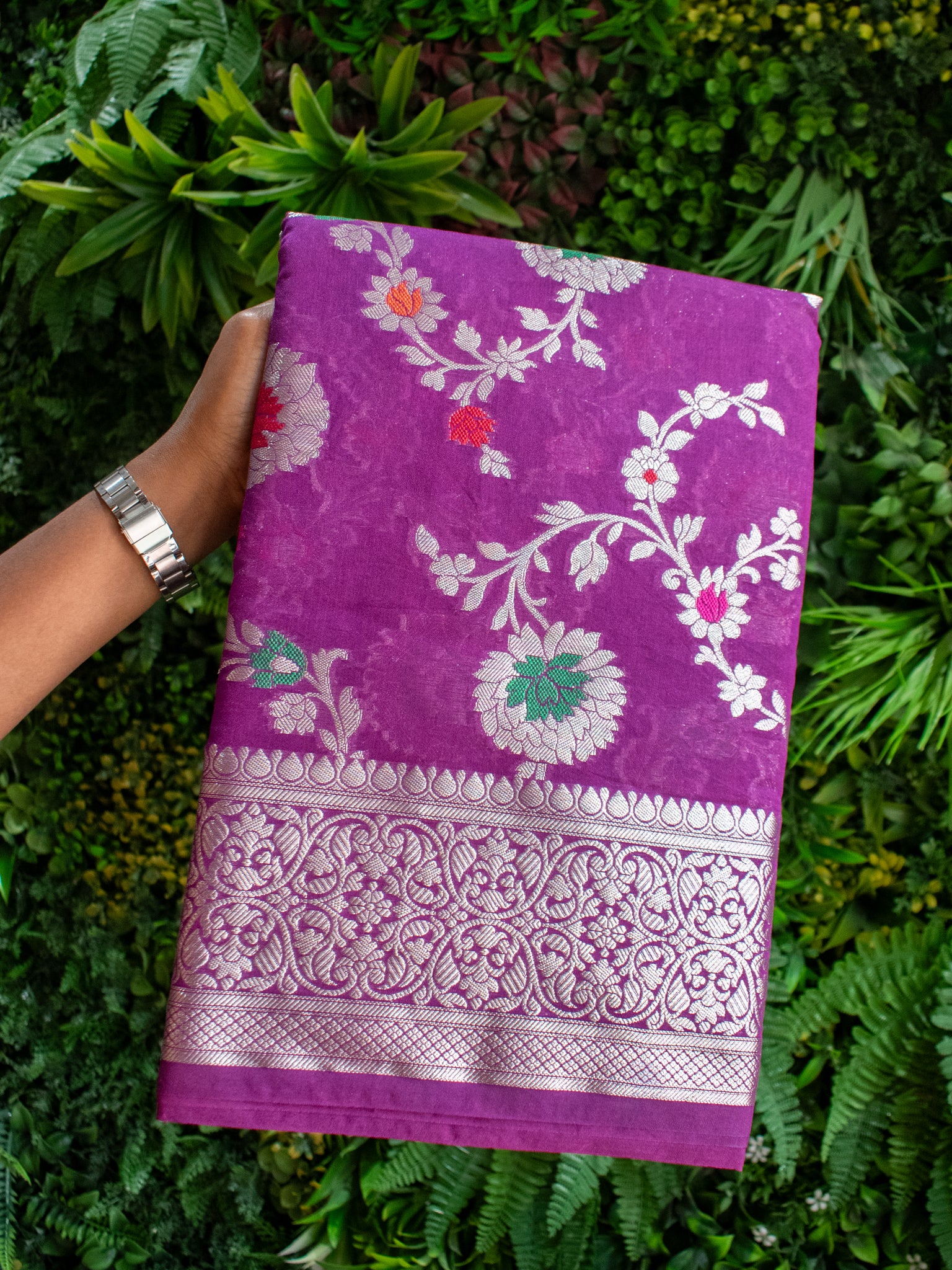 Banarasi Semi Silk Saree With Jaal Zari & Meena Weaving-Purple